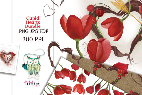 Cupid Hearts Watercolor Bundle: A Playful Illustration Set for Creative Sellers
