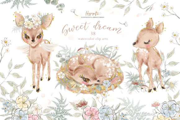 Deer Watercolor Clip Arts for Branding and Design