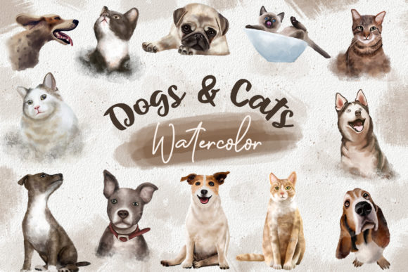 Dogs and Cats Watercolor Collection: A Fresh Graphic Design Asset for Modern Branding