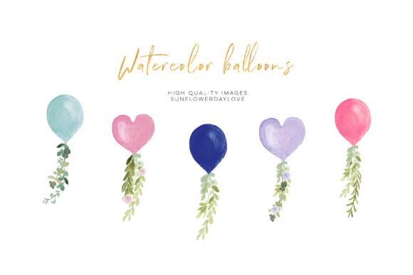 Heart Balloon Watercolor Clipart Balloon for Crafting & Illustrations