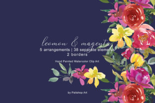 Lemon Magenta Watercolor Floral Clipart: A Vibrant Illustration for Creative Marketing