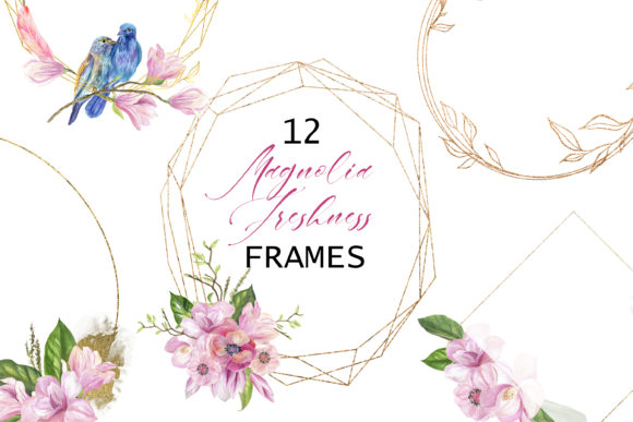 Magnolia Watercolor Frame Clipart: A Delicate Design for Real Projects