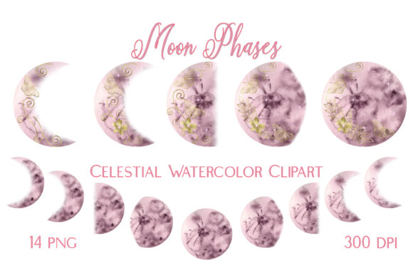 Moon Phases Celestial Watercolor Clipart: A Versatile Illustration for Creative Branding