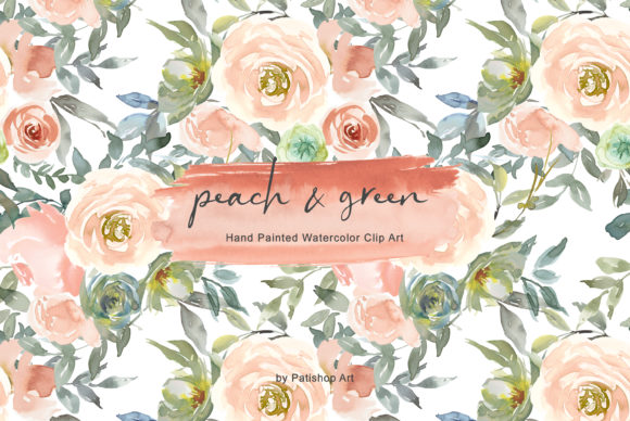 Peach Green Watercolor Floral Clipart: A Versatile Illustration for Content Creators