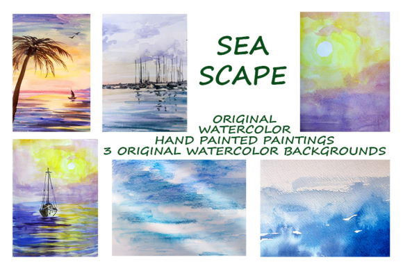 Seascapes. 3 Watercolor Paintings
