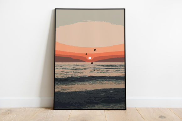 Sunset View Landscape Watercolor: A Versatile Illustration for Small Business Branding