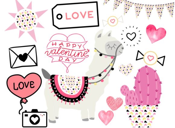 Valentine Llama Clipart Watercolor Illustrations