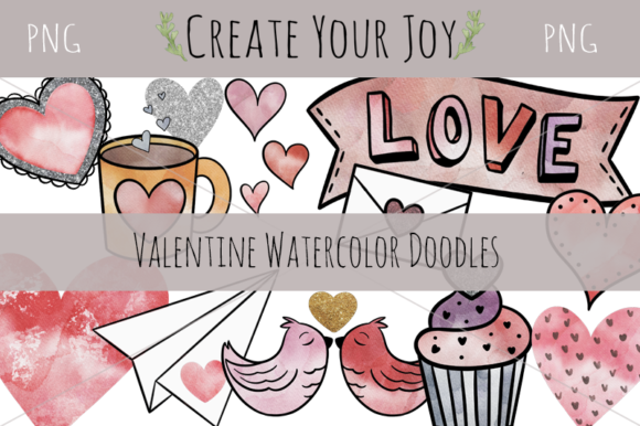 Valentine Watercolor Doodle Bundle PNG Review: A Versatile Illustration Set for Creative Projects