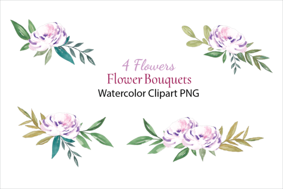 Watercolor 4 Flower Bouquets: A Versatile Illustration for Handmade Creations