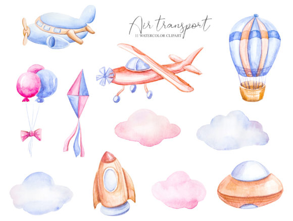 Watercolor Air Transport Clipart Set: A Versatile Illustration for Creative Projects
