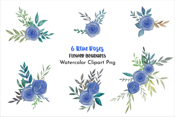 Watercolor Blue Roses Flower Bouquets: A Versatile Illustration for Creative Publishing