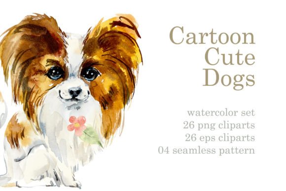 Watercolor Cartoon Small Dogs: A Delightful Graphic Design Asset for Crafters