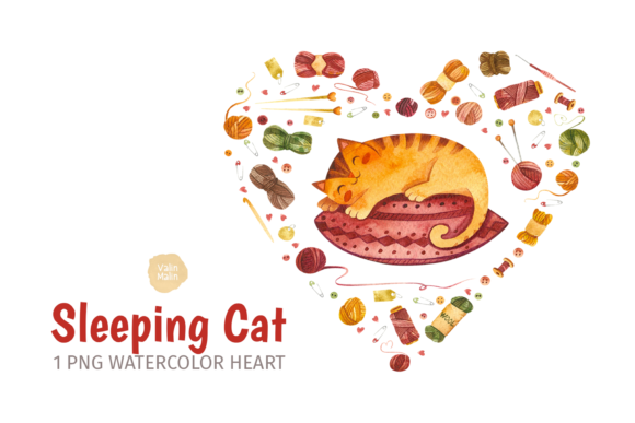 Watercolor Cat and Crochet Clipart
