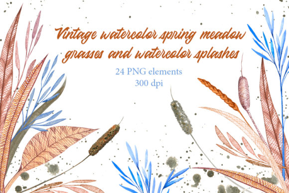 Watercolor Clipart Vintage Spring Meadow Illustrations
