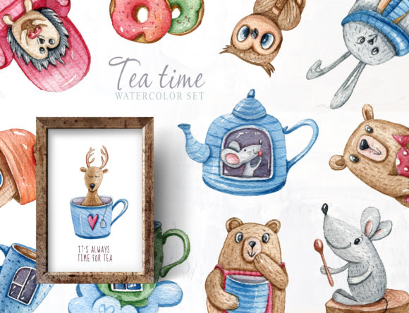 Watercolor Cute Forest Animals Clipart and Illustrations