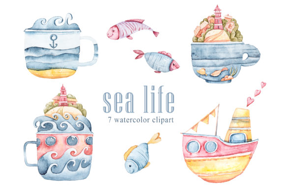 Watercolor Cute Sea Animals Clipart Set: A Playful Illustration for Branding and Packaging