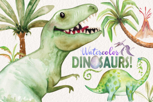 Watercolor Dinosaurs Elements: A Creative Design Asset for Modern Branding