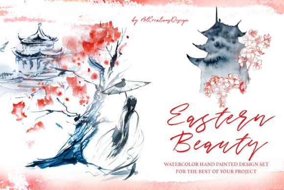 Watercolor Eastern Beauty Design Set for Local Business Branding
