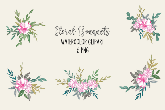 Watercolor Flower Bouquets Clipart PNG for Commercial Illustrations