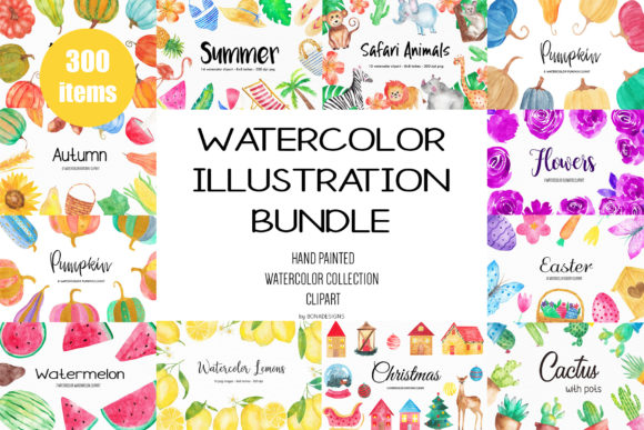 Watercolor Illustration Bundle and Illustrations
