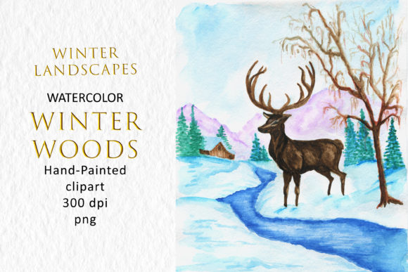 Watercolor Illustration of Winter Forest for Branding and Marketing