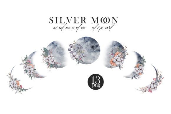Watercolor Moon Phases Clipart and Illustrations