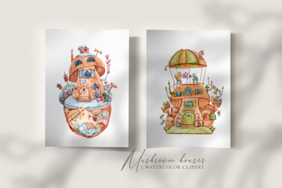 Watercolor Mushroom Fairy Houses Clipart for Creative Design