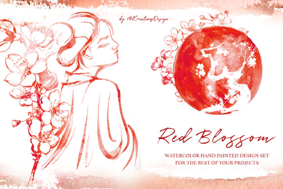 Watercolor Red Blossom Design Set