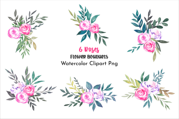 Watercolor Roses Flower Bouquets Clipart for Real Crafting Projects