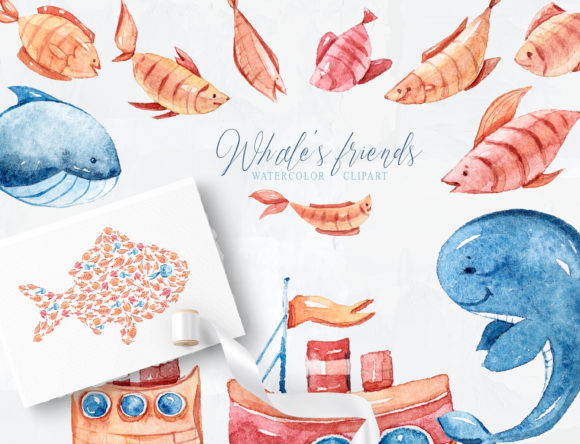Watercolor Sea Animals Clipart for Embroidery Projects