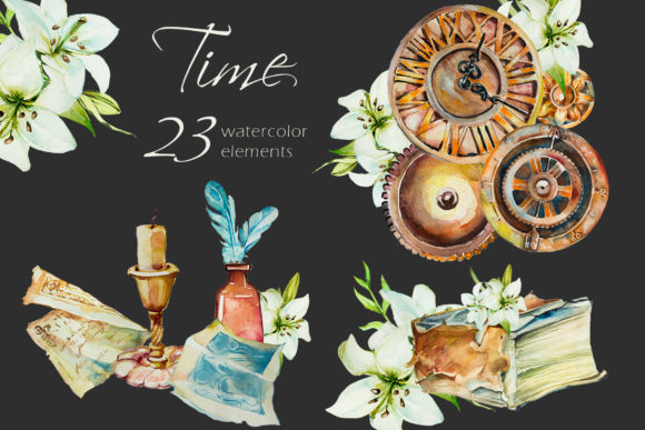 Watercolor Time Design Set: A Versatile Illustration for Creative Projects
