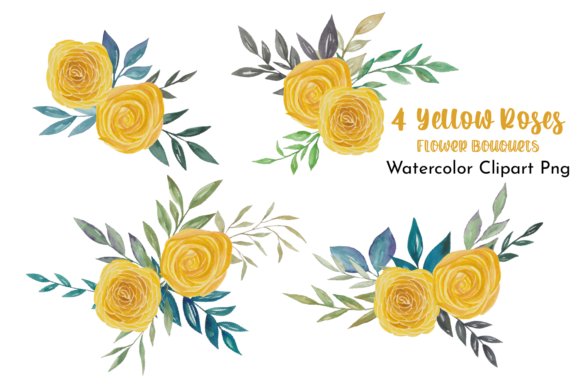 Watercolor Yellow Roses Flower Bouquets Illustrations: A Versatile Design Asset for Branding