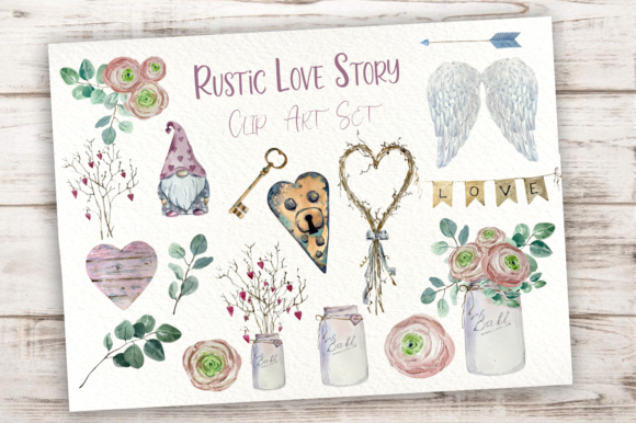 Watercolour Rustic Love Story Clip Arts for Handmade Projects